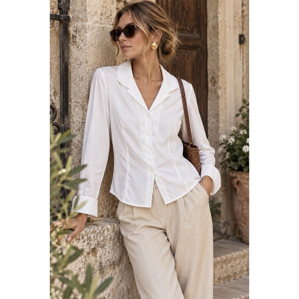 Mary McFadden Collection Vintage Ivory White Button Down Shirt Size Large Top
